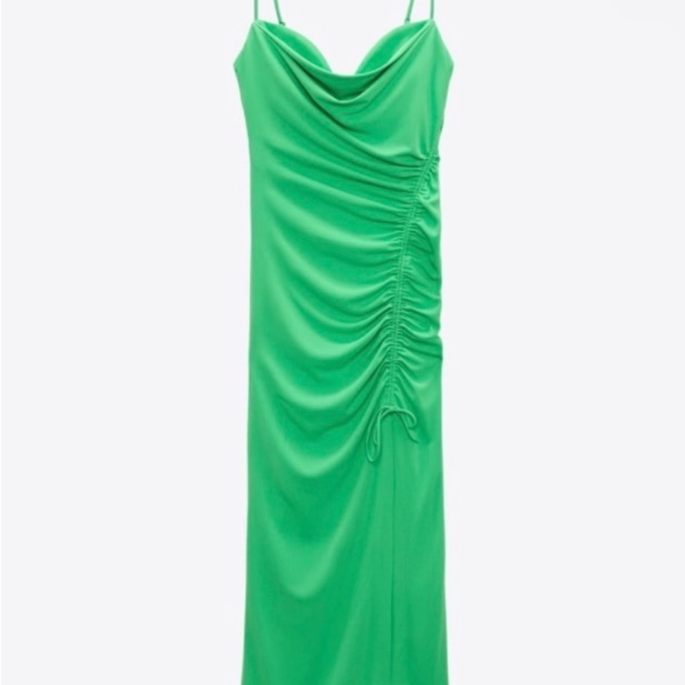 ZARA Draped Cowl-Neck Midi Dress - Picture 2 of 5